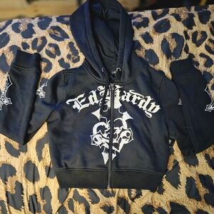 Ed Hardy Black and White Graphic Hoodie